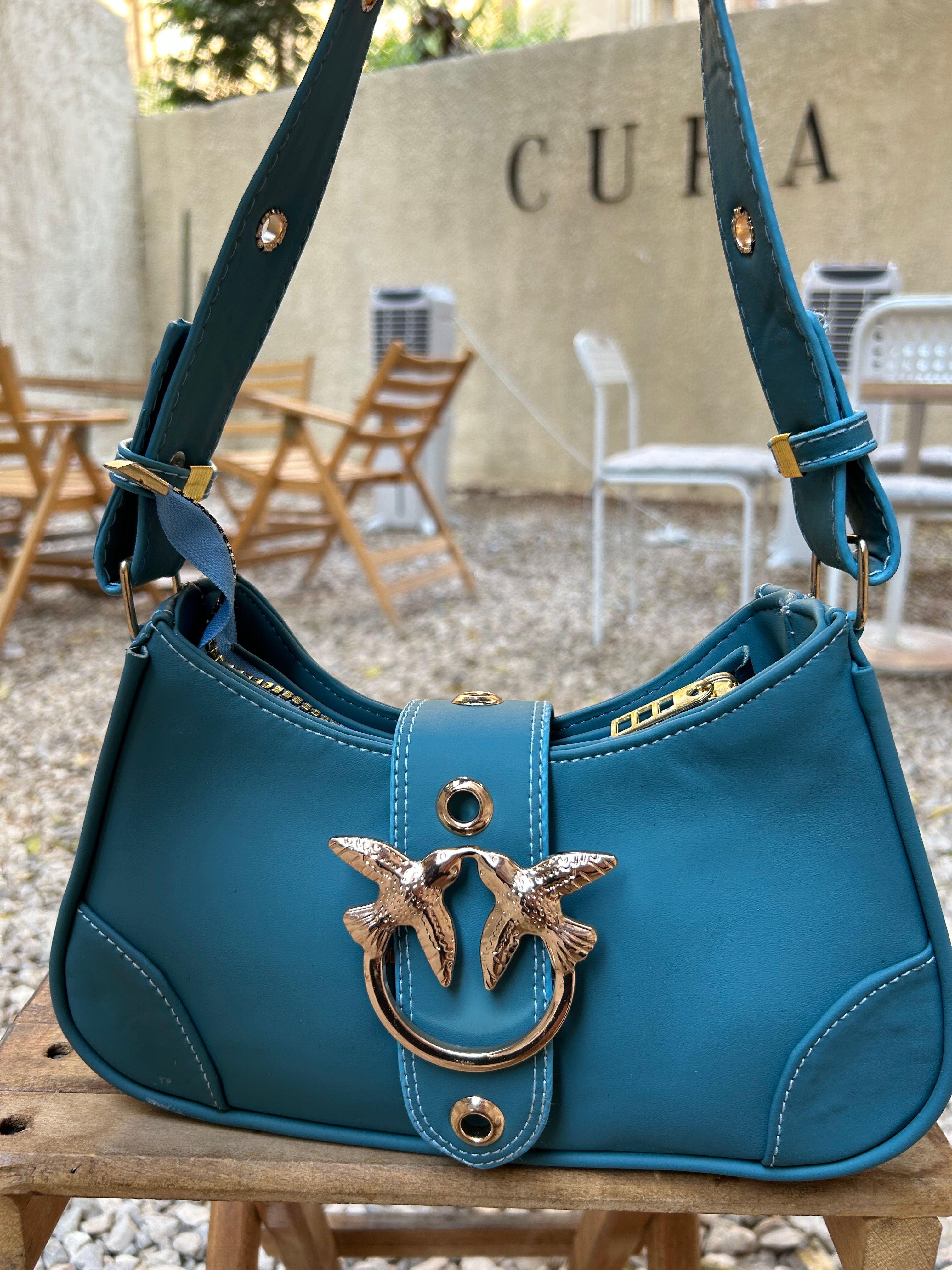 Bird Buckle Shoulder Bag-Baby blue